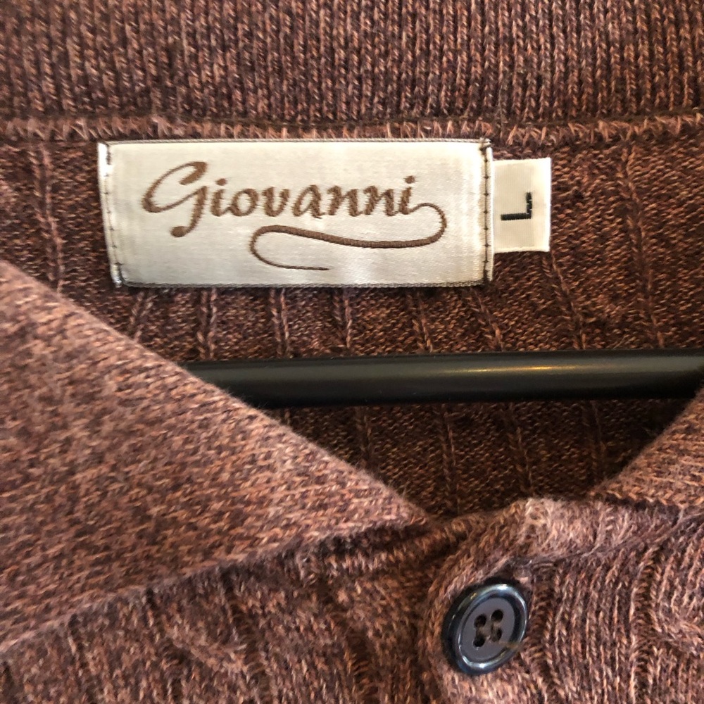 Giovanni Size Large Burgandy Mens 100% Cotton Sweater W Buttons & Collar RN92005 - Picture 4 of 7